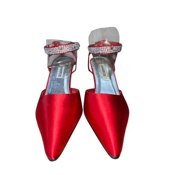Capparos Red Silk Zonk Pointed stone Heel with Beaded Ankle Strap Wmn Sz 10 READ - Picture 3 of 13